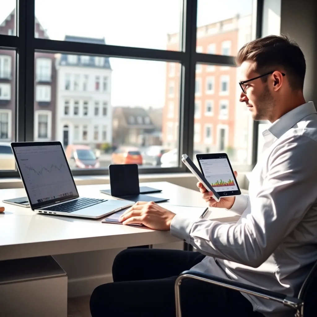 Nederlandse investeerder die langetermijnstrategie bestudeert met grafieken