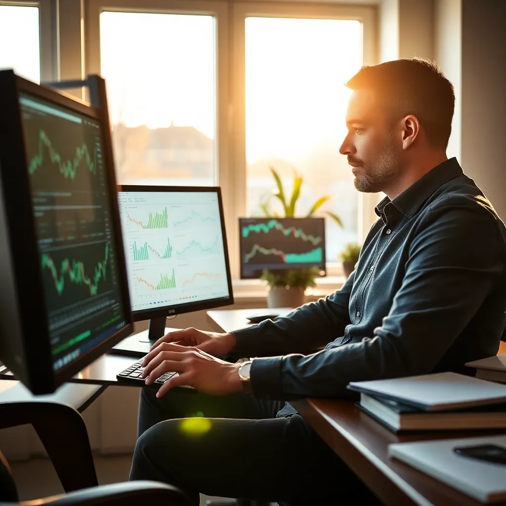 Nederlandse ondernemer bestudeert financiële grafieken